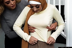 Virgin muslim legal age teenager in hijab deflowered by tutor and stepmom