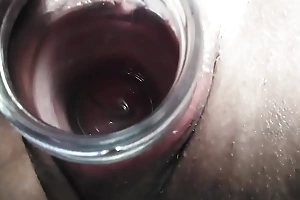 Stretching my pussy with a glass jar