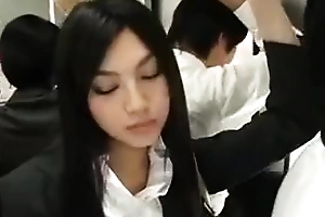 horny Japanese girl bodily harassment to anybody on train