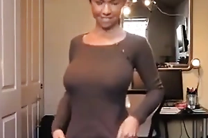 Big confidential braless sweater dance (slow mo)