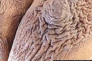 Brown complexion skin girl with pretty large dark nipples and Brobdingnagian areolas boobies squeezed rough in slow motion while getting one's hands on her side big breasts floppy point of view msnovember
