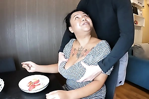 Busty Oriental Breastfeeding Explosive Handjob and Interracial Copulation